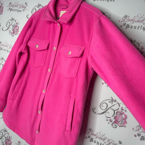 Thread + supply sweater jacket coat button up neon pink fleece soft comfy luxe - Picture 3 of 9